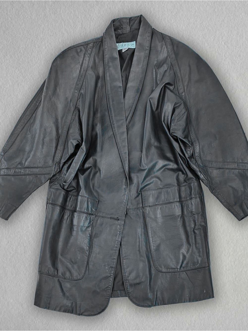 Vintage-Inspired Black Leather Shirt Jacket - Unbranded